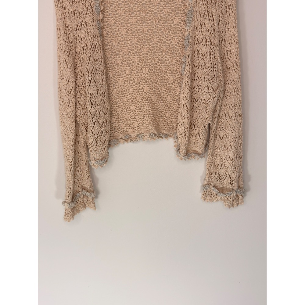 Express Cropped Crochet Cardigan Y2K Tan Metallic Coquette Knit Ruffle Large - Picture 6 of 12